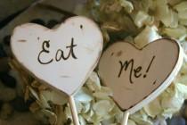 wedding photo - Wedding Cake Toppers Eat Me for Rustic Chic Wedding Outdoor Fairy Tale Cottage Style