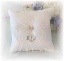 wedding photo - Ring Bearer Pillow, White Ring Bearer Pillow, Monogrammed Ring Bearer Pillow, Personalized Ring Bearer Pillow