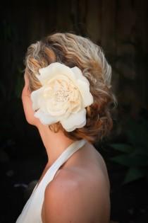 wedding photo - Adele bridal hair flower, Vintage ivory/creme or white silk rose hair flower, bridal hair accessories,