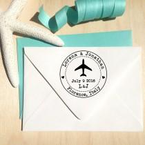 wedding photo - Airplane Stamp with hearts, initials and date for Save the Dates & Wedding Invitations