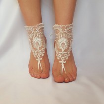 wedding photo -  ivory silver frame beach wedding barefoot sandals shoes anklet bellydance steampunk beach pool country wedding sexy feet free ship unique