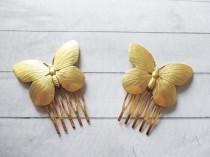 wedding photo - Golden butterfly hair combs