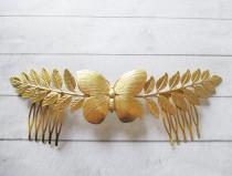 wedding photo - Golden leaves and butterfly headpiece Leaf Wedding tiara