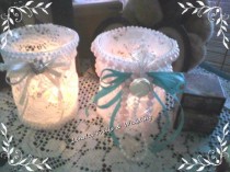 wedding photo -  "Baby Pink Pearled Lace Candle" set of 12