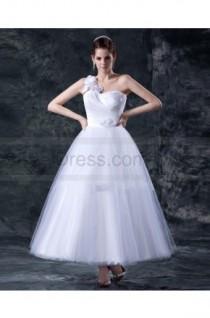 wedding photo -  Ankle Length One Shoulder Flower Trimmed White 2013 Wedding Dress