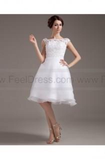 wedding photo -  Scoop Lace Organza White Short 2013 Wedding Dresses