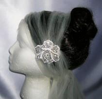 wedding photo - Ivory Bridal Veil With Handset Crystal Applique, Versatile "Tie" Styling, Slightly Flapper Style, THE LENORE