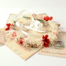 wedding photo - Babys Breath Headband, Rustic Flower Crown, Wedding Hair Piece, Floral Head Piece, Dried Flower Woodland Wreath, Bridal Flower Halo Garland