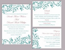 wedding photo -  DIY Wedding Invitation Template Set Editable Word File Instant Download Printable Invitation Teal Wedding Invitation Blue Wedding Invitation