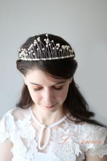 wedding photo - Floral Bridal Circlet Freshwater Pearls Wedding Crown Headpiece Wreath Accessory