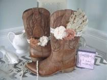 wedding photo - Shabby Chic Boot Band, Boot Accessories,Cowgirl Boot Band, Boot Bracelet With Feather Pad