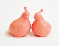 wedding photo - Ceramic Bird Cake Topper Modern Quail Couple Wedding Keepsake Figurines in Melon - Made to Order