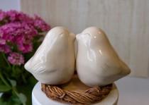 wedding photo - Kissing Ivory Love Bird Cake Topper