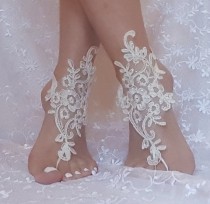 wedding photo - crystalline shining ivory lace barefoot, anklet, ivory Beach wedding barefoot sandals, bangle, wedding anklet, free ship, anklet, bridal,
