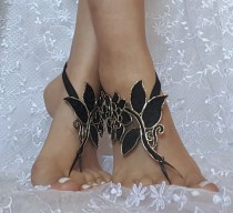 wedding photo - Black gold beach shoes, Unique design, lariat sandals, wedding bridal, bellydance, gothic, wedding shoes, summer wear, gothic bridal sandals