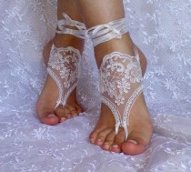 wedding photo - Free ship lace barefoot sandals, bangle, wedding anklet, anklet, bridal, wedding