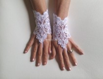 wedding photo - White Wedding gloves free ship bridal gloves fingerless lace gloves