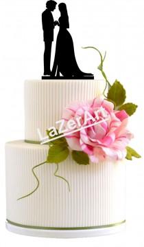 wedding photo - Silhouette Groom and Bride Wedding Cake Topper