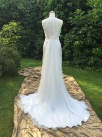 wedding photo - Pure Silk Ivory Wedding Dress, Removable Train, Halter Neck