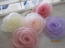 wedding photo - 1pcs-Large Organza Rose/NF31-Handmade Organza Fabric Flower/Head pieces/Organza Flower