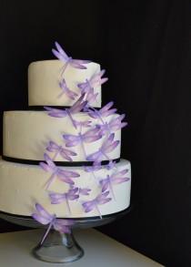 wedding photo - Wedding Cake Topper Edible Dragonflies - Assorted Purple- Cake and Cupcake toppers - set of 30 precut