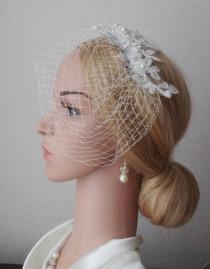 wedding photo - Lace birdcage veil in ivory full birdcage veil with lace Wedding Veil