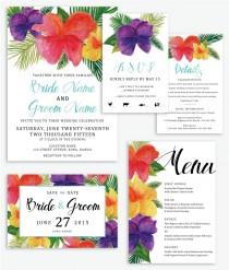 wedding photo - Tropical, Watercolor Floral Wedding Invitation