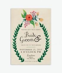 wedding photo - Rustic, Hand-Painted Floral Wedding Invitation (Tan or White)