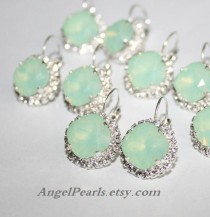 wedding photo - Mint Silver Earrings,Seafoam Swarovski Jewelry,Opal Green Crystal Statement Earrings,Mint Opal Earrings Chrysolite Opal Bridal Earrings