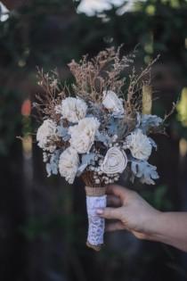 wedding photo - Rustic Dried Bouquet with Sola Flowers, Tallow Berries and Dusty Miller