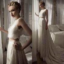 wedding photo - 2016 Hot Two Pieces Wedding Dresses Lihi Hod A Line Floor Length Chapel Train Bling Sequins Lace Bridal Gowns EA0070 Online with $123.3/Piece on Hjklp88's Store 