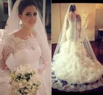 wedding photo - 2015 Vintage Wedding Dresses with Sheer Lace Back Sexy Mermaid Jewel Long Sleeve Ivory Bridal Gowns Dress for Wedding Arabic Online with $137.96/Piece on Hjklp88's Store 