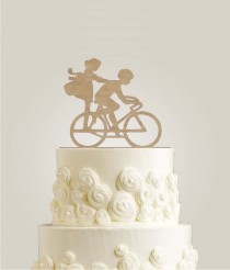 wedding photo - Bicycle Wedding Cake Topper - Rustic Cake Topper - Wood Cake Topper, Burlap Wedding Cake Topper, Bike Cake Topper