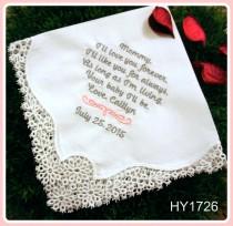 wedding photo - Mother of the Bride Gift-Thank you-EMBROIDERY hankies-Wedding Handkerchief-Personalized Wedding Hankerchief-Lace Hankerchief-Wedding Gifts