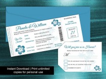 wedding photo -  DIY Printable Wedding Boarding Pass Luggage Tag Template | Invitation | Editble MS Word file | Instant Download | Hawaii Oasis Turquoise