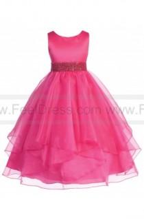 wedding photo -  A-Line Scoop Neck Ankle-Length Organza Satin Pageant Dress