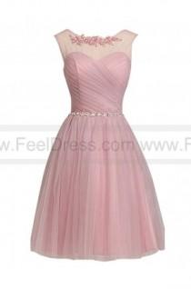 wedding photo -  Chic Tulle Lace Appliques Beads Knee-length A-line Bridesmaid/Prom Dress
