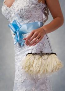 wedding photo - Cherri - Elegant ostrich feather bridal clutch with rhinestone accents