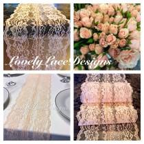 wedding photo - Wedding Peach Lace Table Runner, 3ft -8ft long x 8in Wide/Rustic Weddings/Overlay/Etsy trends/tabletop Decor/Centerpiece/ENDS NOT SEWN