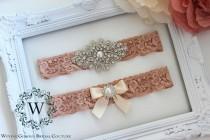 wedding photo - BELLA - Lace Wedding Garter - Individual or Set - With Gift Box - Ivory/White/Peach Lace Garter - Rhinestone Pearl Wedding Garter