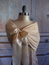 wedding photo - Ivory Sequin Shrug Off White Sequin Shawl Sequin Bolero Bridesmaids Shoulder Cover Sequin Stole