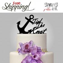 wedding photo - Beach Wedding Anchor Cake Topper "tied the knot" Quote for Nautical Wedding Theme