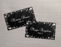wedding photo -  DIY Printable Wedding Place Name Card Template | Editable MS Word file | 3.5 x 2 | Instant Download | New Years Heaven Sparkles Black