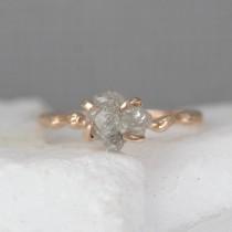 wedding photo - Twig Engagement Ring - 14K Rose Pink Gold Branch Rings - Raw Uncut Rough Diamond Twig Ring - Tree Branch Wedding Ring - Woodland Inspired