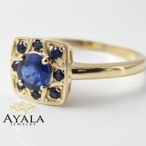 wedding photo - 14K Yellow Gold Sapphire Engagement Ring Natural Blue Sapphire Ring Genuine Sapphire Ring