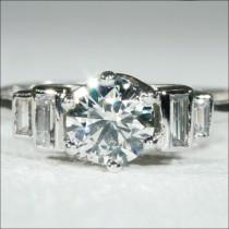 wedding photo - Vintage Diamond Engagement Ring, Platinum Solitaire 1ctw