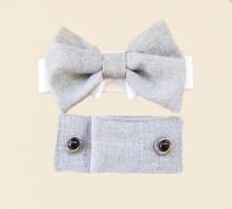 wedding photo - Dog Wedding Cuffs and Bow Tie :  Light Linen Gray