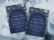 wedding photo -  DIY Printable Wedding Invitation Card Template | Editable MS Word file | 5 x 7 | Instant Download | Diamond Shower Snowflakes Navy Blue