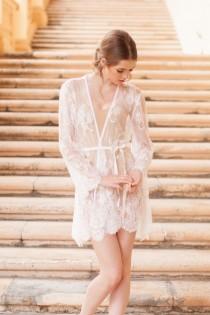 wedding photo - Pour le Boudoir Lace Robe in off-white