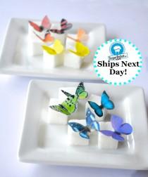 wedding photo - Wedding Cake Topper Itsy Bitsy Mini Edible Butterflies - Rainbow Assortment set of 48 - for Cake Decorating and Cupcake Toppers